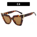Gafas de sol de ojo de gato grandes con montura de carey y pedrería color C4 - Té Claro Estampado