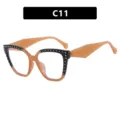 Chic two-tone cat-eye anti-blue light glasses featuring silver rivets in nude and black - Patchwork Rivet Style (C11) / Jelly Tea Spray Black