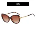 Elegant tortoise shell cat-eye sunglasses for women with rhinestone temples - Cat Eye Rhinestone Style (8093) / Leopard Frame Double Tea Lens