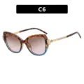 Trendy cat-eye sunglasses for women with tortoise blue frames and rhinestone temples C6 - Cat Eye Rhinestone Style (8093) / Leopard Blue Frame Tea Pink Lens