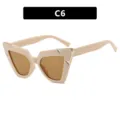Stylish beige cat-eye sunglasses for women with elegant rhinestone accents and amber lenses - Off White Light Tea