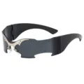 Futuristic rimless punk sunglasses with bat-wing metal bridge for clubbing and hip-hop style - Black Frame Gray Lens (7013-5) / Dark Gray