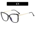 Lunettes de vue œil de chat anti lumière bleue femme élégant cadre optique noir or - C1-Noir Brillant
