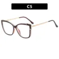 Lunettes Anti Lumiere Bleue Carre Retro C5 Monture Marron Branches Metal Dore Femme - C5-Thé mat
