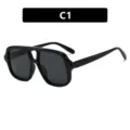 Lunettes de soleil carrées à double pont pour femme, rétro oversize tendance modèle C1. - Taille Standard / Noir Brillant (C1)
