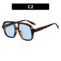 Lunettes de soleil carré double pont pour femme, monture écaille tendance aux verres bleus. - Taille Standard / Monture Écaille Verre Bleu (C2)