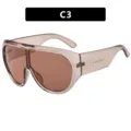 Occhiali da sole scudo oversize con montatura marrone tè trasparente per donna stile C3 - Stile Sportivo Integrato Oversize / Tè Grigio Trasparente