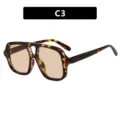 Lunettes de soleil rétro carrées à double pont pour femmes, tendance écaille surdimensionnée. - Taille Standard / Monture Écaille Verre Thé (C3)