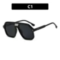Oversized double bridge aviator sunglasses for men and women fashion black shades c1 - Glossy Black/Grey Lens