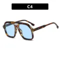Tortoiseshell double bridge aviator sunglasses with light blue lenses and metal rivet details. - Demi/Blue / Jacques Marie Mage-经典设计仿制