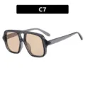Lunettes de soleil carrées à double pont rétro pour femmes monture grise tendance C7 - Taille Standard / Gris Translucide Thé Clair (C7)