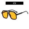 Arrow rivet double bridge large frame aviator sunglasses, stylish black frame yellow lens. - Glossy Black / Orange Lens