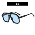 Black frame aviator sunglasses with blue lenses, featuring metal arrow decor and double bridge. - Glossy Black Blue
