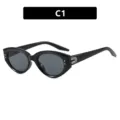 Occhiali da sole cat-eye per bambini con montatura nera e borchie argentate lucide - Lenti Grigie (C1) / Nero lucido