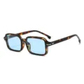 Tortoiseshell square sunglasses with trendy light blue lenses for retro street style. - Demi/Blue