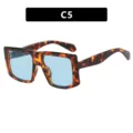 Stylische quadratische Sonnenbrille in Schildpatt-Optik mit hellblauen Gläsern für Damen - C5-Schildpatt Rahmen Blaue Gläser
