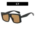 Modische übergroße quadratische Sonnenbrille mit schwarzem Rahmen und braunen Gläsern - C7-Glänzend Schwarz Helltee