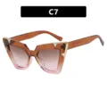Vintage cat eye oversized sunglasses for women with rhinestone accents in brown C7 color - Transparent Tea to Pink Gradient