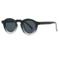 Round sunglasses with black gradient frame and dark UV-protection lenses for daily fashion. - C8-Black Top, White Bottom & Gray Lenses