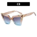 Fashionable cat eye sunglasses with zebra pattern and blue gradient lenses for women - Striped Tea Blue to Gray Blue