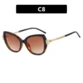 Elegant cat-eye sunglasses with rhinestone-studded gold temples and brown lenses - Cat Eye Rhinestone Style (8093) / Black Leopard Gradient Frame Double Tea Lens