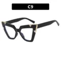 Chic black cat eye glasses with gold accents and sparkling rhinestones for women - Shiny Black Clear Lens