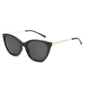 Retro-Katzenaugen-Sonnenbrille für Damen mit schwarzem Rahmen und Goldbügeln - C6 Schwarzer Rahmen Schwarz Graue Linsen