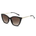 Modische Cat-Eye-Sonnenbrille für Damen mit schwarzem Rahmen und goldenen Metallbügeln - C10 Schwarzer Rahmen Doppel-Tee-Linse