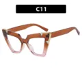 Cat-eye oversized sunglasses with gradient brown to pink frame and rhinestone accents, style C11 - Tea Pink Gradient Clear Lens