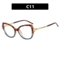 Fashionable leopard print cat-eye glasses with rhinestone gold temples, variant C11 - Cat Eye Rhinestone Style (8093) / Leopard Blue Frame Clear Lens