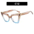 Fashionable cat-eye oversized sunglasses with rhinestones in C12 wood-grain and blue gradient - Striped Tea Blue Clear Lens