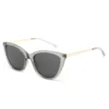 Retro-Cat-Eye-Sonnenbrille mit grauem transparentem Rahmen und feinen Goldbügeln - C9 Transparentes Grau Rahmen Graue Linse