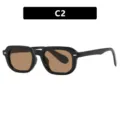 Gafas de sol cuadradas retro con montura negra y cristales marrones - Unisex / Negro Brillante Lente Té