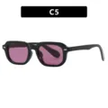Lunettes de soleil carrées rétro avec verres violets élégants et monture noire, C5 - Unisexe / Noir Brillant Vin Rouge