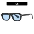 Lunettes de soleil rétro carrées avec monture noire et verres bleu clair, code couleur C6 - Unisexe / Noir Brillant Bleu