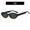Gafas de sol ovaladas negras estilo retro con tachuelas de estrellas y lentes verdes - C2-Montura Negro Brillante Lentes Verde Oscuro