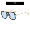 Occhiali da sole quadrati da donna alla moda con lenti blu e montatura dorata. - C5-Montatura Tartarugato Lenti Blu