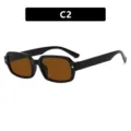 Elegantes gafas de sol cuadradas negras con lentes marrones y detalles de estrellas, SKU C2 - Montura Cuadrada Pequeña (C2) / Negro Brillante Lente Té