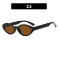 Gafas de sol ovaladas vintage con montura negra, lentes marrones y detalle de estrella, C3 - C3-Montura Negro Brillante Lentes Marrones
