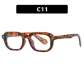 Lunettes de soleil rétro carrées à monture écaille avec étiquette de modèle C11 - Unisexe / Marbré Crème Verres Transparents