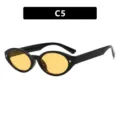 Retro oval sunglasses with black frame and yellow lenses, star rivet detail - C5 - Glossy Black Frame Yellow Lens