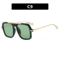 Occhiali da sole quadrati oversize da donna, stile pilota alla moda chic chic. - C9 - Nero lucido lenti verdi