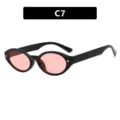 Trendy 2025 retro oval sunglasses with black frame pink lenses and star rivet detail - C7-Glossy Black Frame Light Pink Lenses