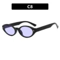 Retro black oval sunglasses with purple lenses and silver star studs, model code C8 - C8-Glossy Black Frame Light Purple Lenses