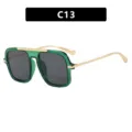 Occhiali da sole squadrati verdi chic da donna, elegante stile pilota con dettagli dorati. - C13-Montatura verde e lenti grigie