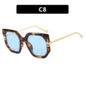Premium oversized irregular sunglasses with tortoise shell frame and tinted blue lenses - Tortoiseshell (C8)