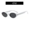 Stylish retro oval sunglasses featuring white frames with star studs details, variant C12 - C12-Solid White Frame Full Grey Lenses