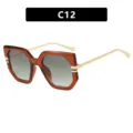Trendy irregular oversized sunglasses for women in amber brown with gold metal arms - Deep Tea (C12)