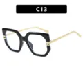 C13 black and gold irregular oversized fashion glasses frame for women's daily wear - Bright Black (C13)