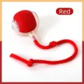 Red automatic interactive dog toy ball with durable cotton rope for pet self-play - Long Rope Style (With Wake-up) / Red